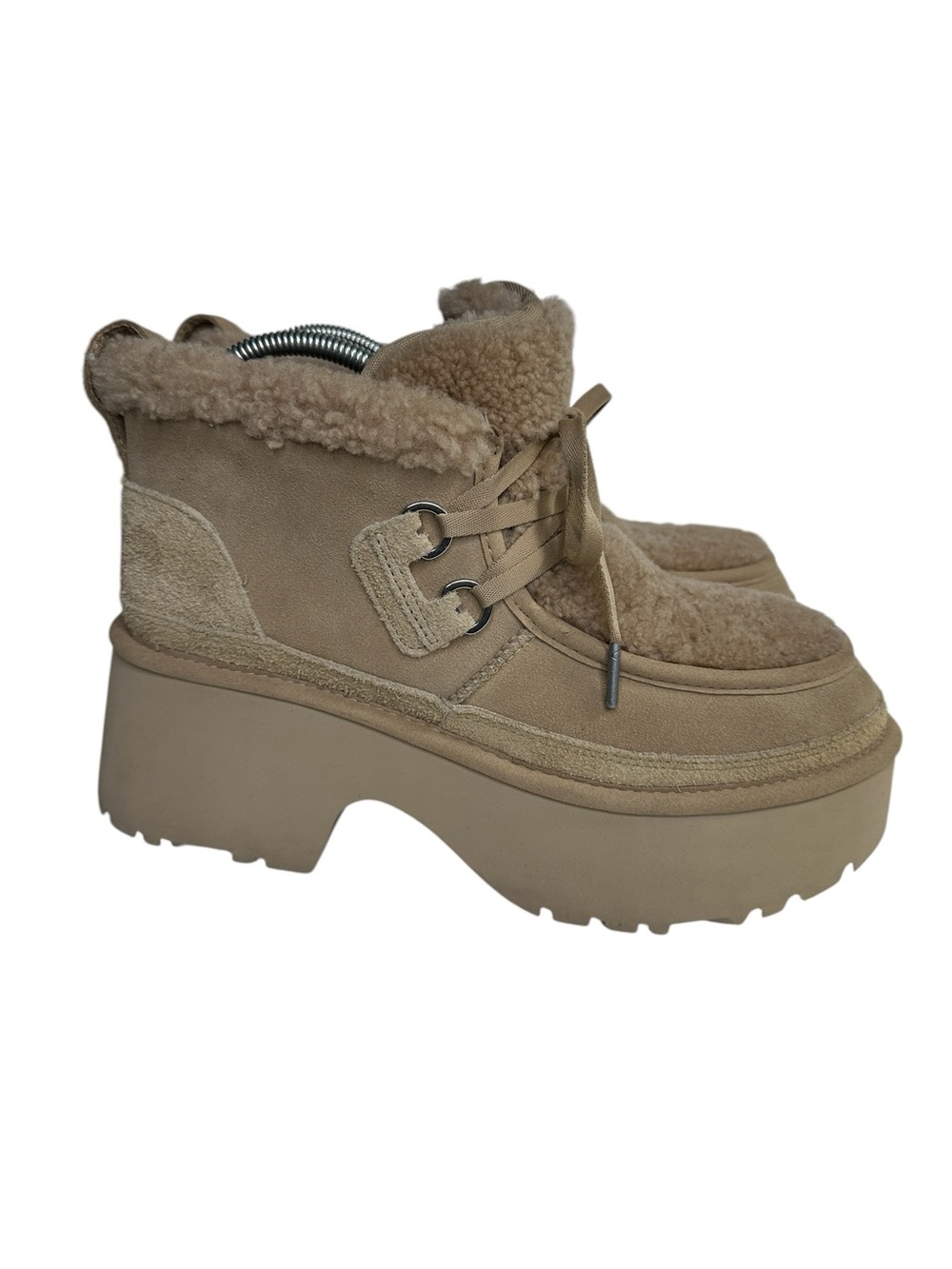 UGG Women's Lace-Up Shearling Ankle Slippers in Taupe. 11
